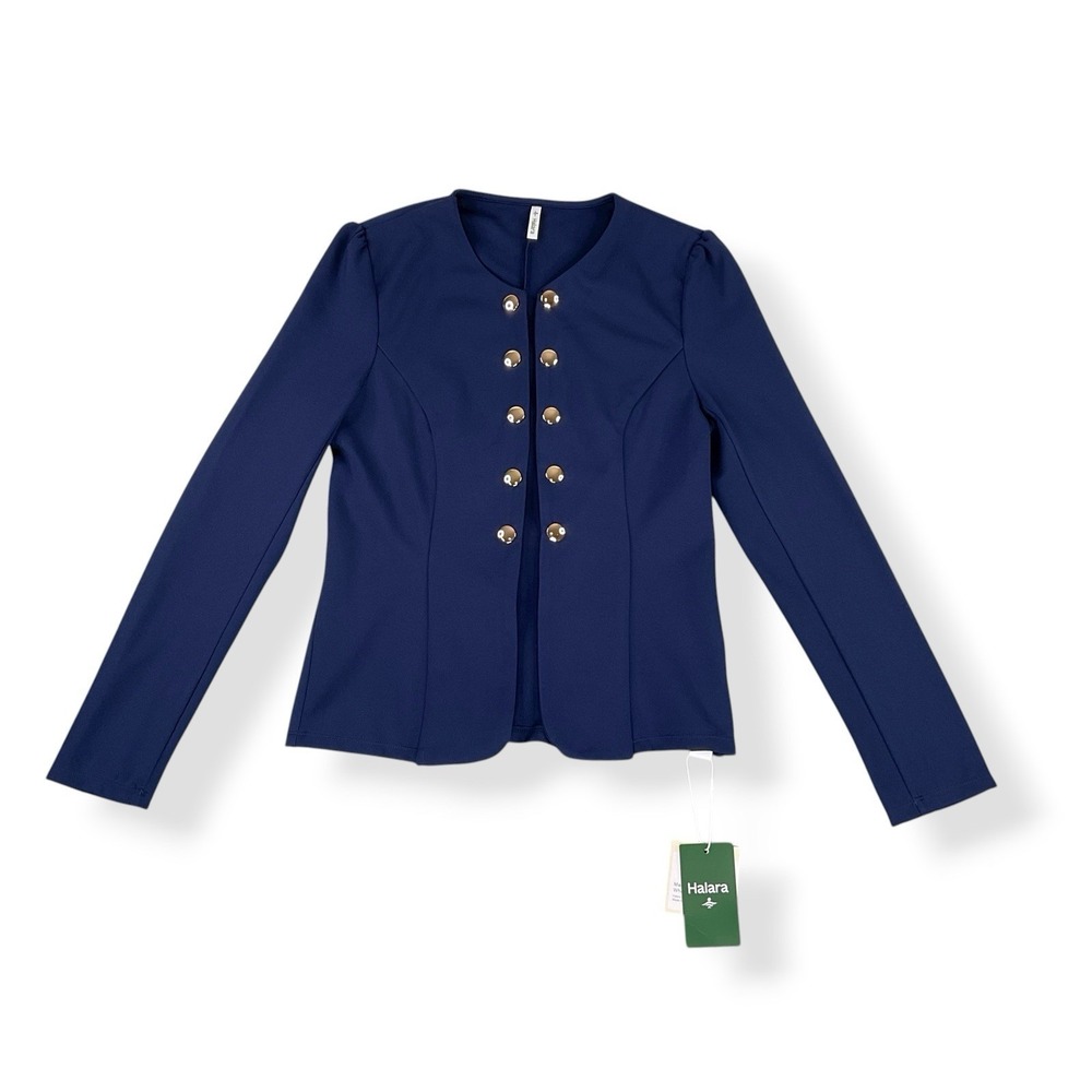 Halara Blazer Women Small Blue Round Neck Long Sleeve Button Slim Work Jacket